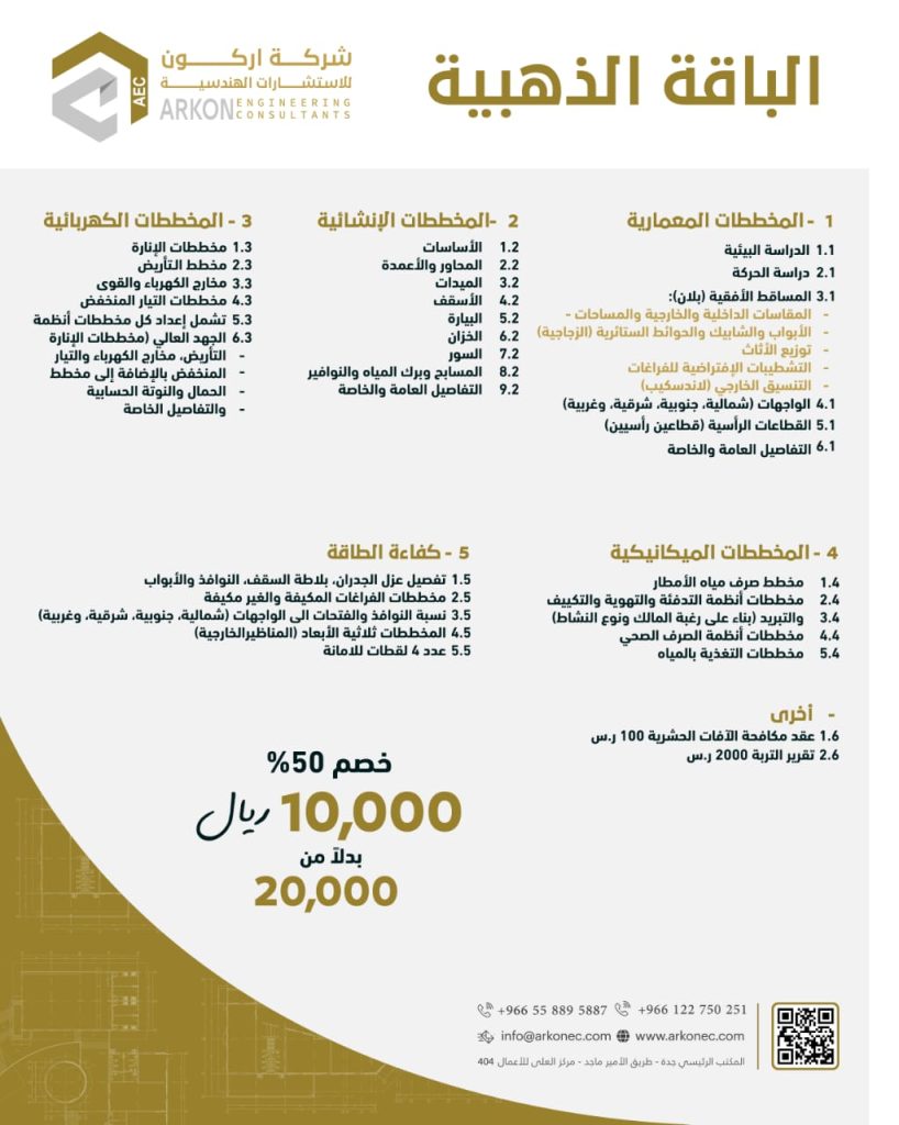 الباقة الذهبية للتصميم الهندسي من اركون للاستشارات الهندسية